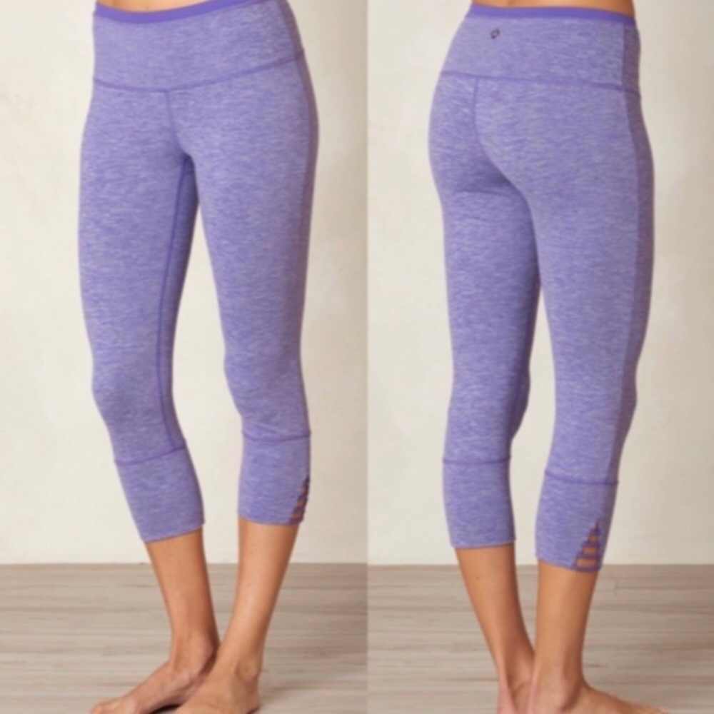 Prana Tori Capri Leggings Yoga Pants Lattice Hem Detail Purple Medium